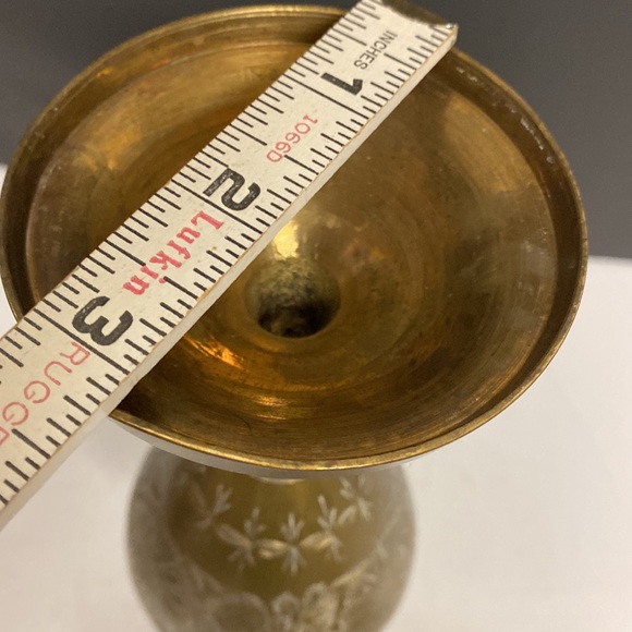 Brass Round Upright Vase Floral Etching’s India Table Top 10”H - Picture 11 of 12